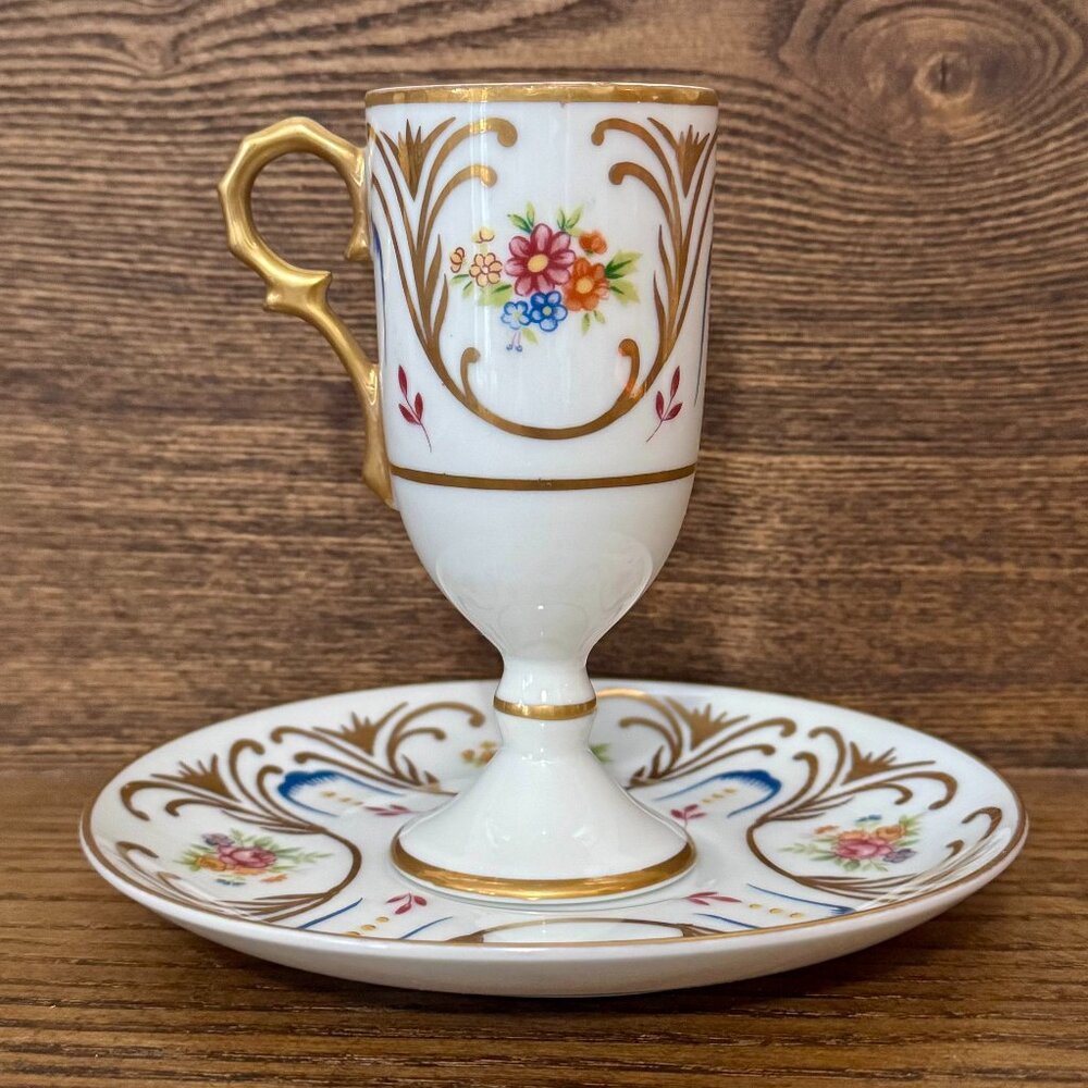 Vintage Lefton Pedestal Footed Demitasse Espresso Cup & Saucer Set